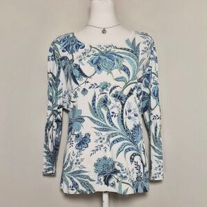 Jess & Jane Blue Floral Paisley Bedazzled Sequin Made In US 100% Cotton Shirt 1X